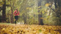 Vrouw hardlopend in de herfst